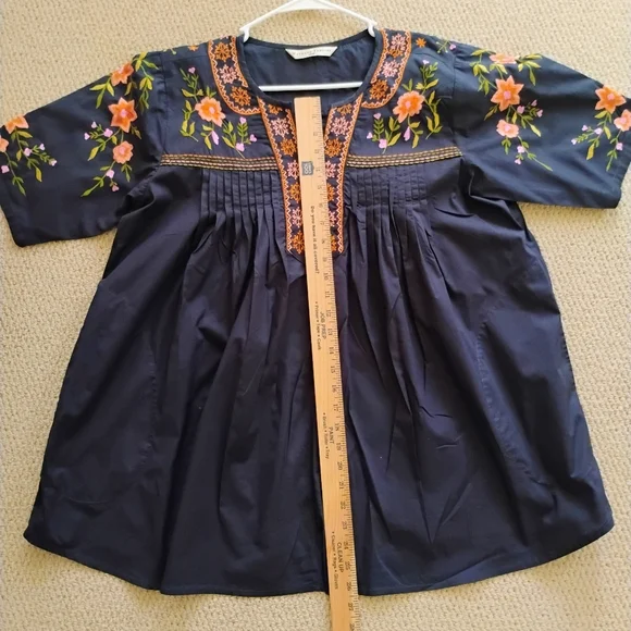 Wayward Fancies eShakti Floral Embroidered Pintuck Top Tunic Boho Peasant Cottag - Picture 10 of 14